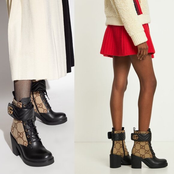 GUCCI BOOTS TRIP GG CANVAS AND LEATHER COMBAT ANKLE BOOTIES sz 41 11 - Picture 2 of 16